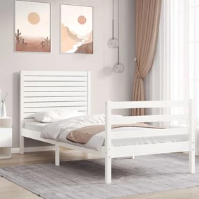 Πλαίσιο Κρεβατιού με Κεφαλάρι Λευκό 90x200 εκ. Μασίφ Ξύλο