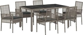 vidaXL Σέτ φαγητού για κήπο 7 pcs Γκρι συνθετικό ρατάν
