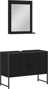 vidaXL Σετ Επίπλων Μπάνιου Επιτοίχιο 2 pcs Μαύρο Επεξεργασμένο ξύλο