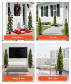 VEVOR Artificial Topiary Cedar Trees, 2 Set 1524mm Faux Pine Shrubs Plants, Fake Silk Tree Look Real, Easy Assembly for Decor Front Porch Outdoor Patio Garden Balcony Backyard Indoor Office