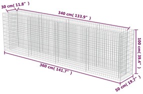 Συρματοκιβώτιο-Γλάστρα Υπερυψωμένη 360x50x100 εκ. Γαλβ. Χάλυβας - Ασήμι