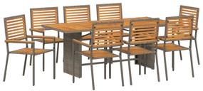 vidaXL Σέτ φαγητού για κήπο 9 pcs Γκρι 190 x 80 x 75 εκ.