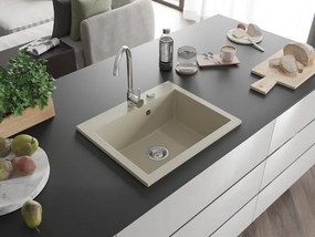 Mexen Elix νεροχύτης γρανίτης 1 θάλαμος 600 x 500 mm, μπεζ, σιφόνι χρώμιο