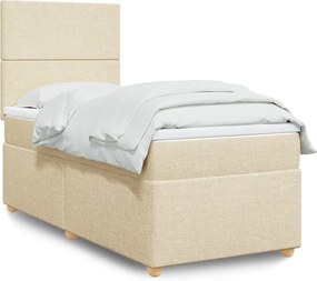 vidaXL Κρεβάτι Boxspring με Στρώμα Κρεμ 90x200 εκ.Υφασμάτινο