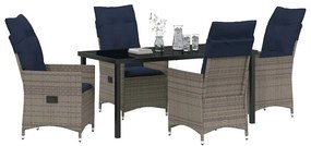 vidaXL Σετ τραπεζιού και καρέκλας με μαξιλάρι 5 pcs Γκρι Ράτα PE