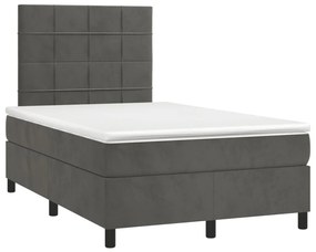 vidaXL Κρεβάτι Boxspring με Στρώμα & LED Σκ.Γκρι 120x190εκ. Βελούδινο