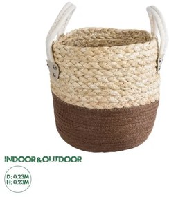 Διακοσμητικό Πλεκτό Κασπώ Γλάστρα-Flower Pot Μπεζ με Καφέ και Λευκό Φ23 x Υ23cm 20578 Globostar 20578