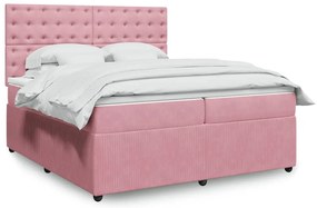 vidaXL Κρεβάτι Boxspring με Στρώμα Ροζ 200x200 εκ. Βελούδινο
