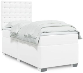 vidaXL Κρεβάτι Boxspring με Στρώμα Λευκό 90x200εκ. από Συνθετικό Δέρμα