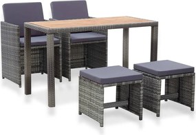 vidaXL Σετ Τραπεζαρίας Εξ. Χώρου 5 τεμ Ανθρακί Συνθ. Ρατάν/Ακακία