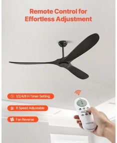 VEVOR 72" Wood Blade Ceiling Fan No Light Remote Control Reversible Motor Black