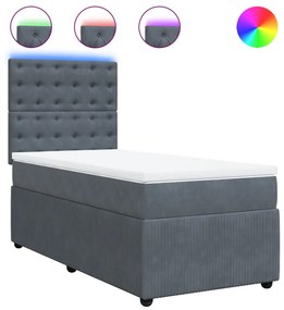 vidaXL Κρεβάτι Boxspring με Στρώμα Σκούρο Γκρι 100x200 εκ. Βελούδινο