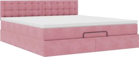 vidaXL Οθωμανικό κρεβάτι με στρώμα ροζ 160x200cm Βελούδο
