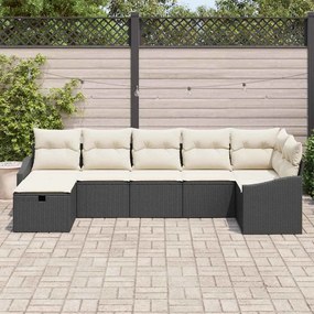 vidaXL Set καναπέ κήπου  7 θέσεων με μαξιλάρια, μαύρο πολυ rattan.