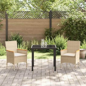vidaXL Σέτ φαγητού για κήπο 3 pcs Μπεζ συνθετικό ρατάν