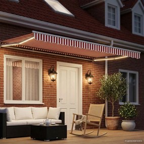 vidaXL Χειροκίνητο πλαίσιο τέντας με LED Κόκκινο και Λευκό 5 x 3 m
