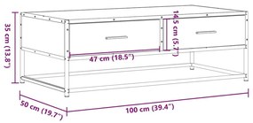 Τραπεζάκι Σαλονιού Μαύρο 100x50x35 εκ. από Επεξ. Ξύλο/Μέταλλο - Μαύρο