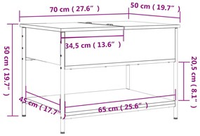 Τραπεζάκι Σαλονιού Καφέ Δρυς 70x50x50 εκ. Επεξ. Ξύλο/Μέταλλο - Καφέ