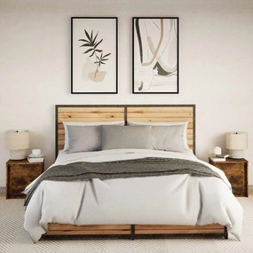 vidaXL Κομοδίνα με Φώτα LED 2 τεμ. Καπνιστή Δρυς από Επεξεργ. Ξύλο