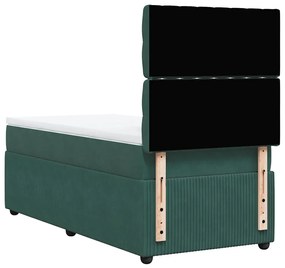 vidaXL Κρεβάτι Boxspring με Στρώμα Σκούρο Πράσινο 90x190 εκ. Βελούδινο