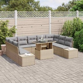 vidaXL Σετ Καναπέ Κήπου με αποθήκευση 10 pcs Μπεζ Πολυ ράταν