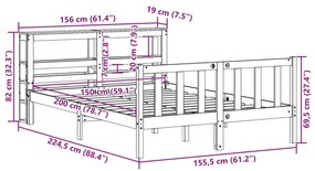 Πλαίσιο Κρεβατιού με Κεφαλάρι Μελί 150x200εκ. Μασίφ Ξύλο Πεύκου - Καφέ