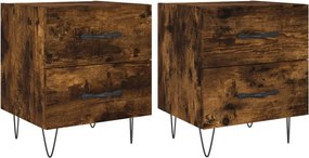 vidaXL Κομοδίνα 2 τεμ. Καπνιστή Δρυς 40 x 35 x 47,5 εκ. Επεξεργ. Ξύλο