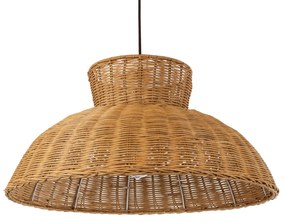 GloboStar® MALABO 02328 Boho Κρεμαστό Φωτιστικό Οροφής Μονόφωτο 1 x E27 AC220-240V IP20 - Φ60 x Υ31cm - Καφέ Ξύλινο Μπαμπού Πλέγμα