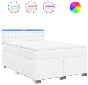 vidaXL Κρεβάτι Boxspring με Στρώμα Λευκό 140x190εκ.από Συνθετικό Δέρμα