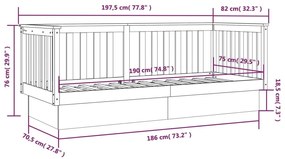 Καναπές Κρεβάτι Μαύρος 75x190 εκ. από Μασίφ Ξύλο Πεύκου - Μαύρο