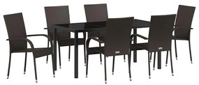 vidaXL Σέτ φαγητού για κήπο 7 pcs Καφέ Πολυ ράταν