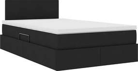 vidaXL LED Κρεβάτι αποθήκευσης με στρώμα Μαύρο 120 x 200 cm Ύφασμα