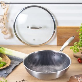 Τηγάνι wok Edenberg EB-7537, 24см, Aνοξείδωτο ατσάλι 18/10, Τριπλή αντικολλητική επίστρωση στο εσωτερικό  Eterna, Inox