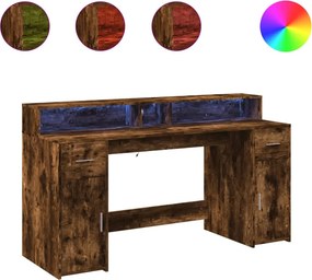 vidaXL Γραφείο με LED Καπνιστή δρυς 160x55x91 εκ. Επεξεργ. Ξύλο