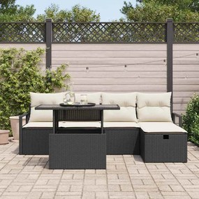 vidaXL Σετ Καναπέ Κήπου με μαξιλάρι 6 pcs Μαύρο Πολυ ράταν