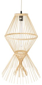 GloboStar® YOSHI 01928 Boho Κρεμαστό Φωτιστικό Οροφής Μονόφωτο 1 x E27 AC220-240V IP20 - Φ35 x Υ60cm - Μπεζ Ξύλινο Πλέγμα - 5 Χρόνια Εγγύηση