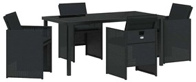vidaXL Σέτ φαγητού για κήπο με μαξιλάρι 5 pcs Μαύρο Πολυ ράταν