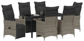 vidaXL Σέτ φαγητού για κήπο με μαξιλάρι 7 pcs Γκρι Πολυ ράταν