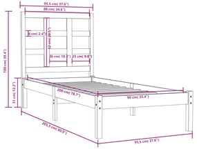 vidaXL Πλαίσιο Κρεβατιού 90 x 200 εκ. από Μασίφ Ξύλο