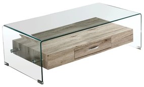 GLASSER Wood Τραπεζάκι Σαλονιού Γυαλί 12mm - Ράφι με Συρτάρι Απόχρωση Δρυς  110x55x35cm ΕΜ738