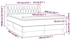 Κρεβάτι Boxspring με Στρώμα Σκούρο Γκρι 140x200 εκ. Βελούδινο - Γκρι