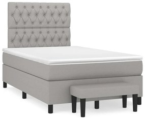 Κρεβάτι Boxspring με Στρώμα Ανοιχτό Γκρι 120x200 εκ. Υφασμάτινο - Γκρι