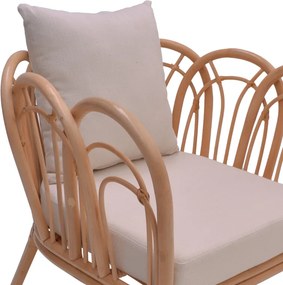 Πολυθρόνα Tania pakoworld φυσικό rattan-λευκό μαξιλάρι 76x76x76εκ