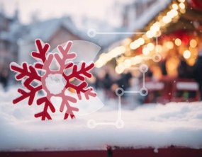 Intra Συλλεκτικό Ξύλινο Παζλ Plywood  4mm - Κόκκινη νιφάδα χιονιού στο χιόνι στην υπαίθρια αγορά Σε Ξύλινο Κουτί - Διαστάσεις Puzzle: 10x10 cm – 25 κομμάτια