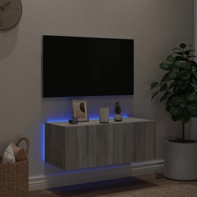 vidaXL Έπιπλο Τοίχου Τηλεόρασης με LED Γκρι Sonoma 80x35x31 εκ.