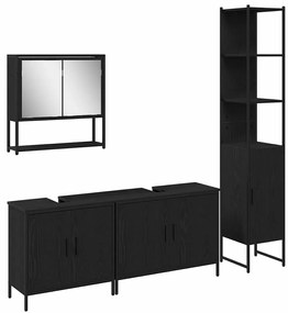 vidaXL Σετ Επίπλων Μπάνιου με πόρτα 4 pcs Μαύρο 33 x 33 x 185.5 εκ