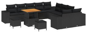 Σετ Καναπέ Κήπου με μαξιλάρι 13 pcs Μαύρο συνθετικό ρατάν