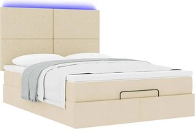 vidaXL Οθωμανικό κρεβάτι με στρώμα &amp; LEDs Cream 140x190cm Ύφασμα
