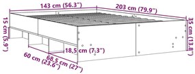 Πλαίσιο Κρεβατιού Γκρι Σκυροδέματος 140x200 εκ. Επεξεργ. Ξύλο - Γκρι