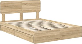 vidaXL Κρεβάτι Αποθήκης Δρύς Sonoma 140 x 190 cm Επεξεργασμένο ξύλο